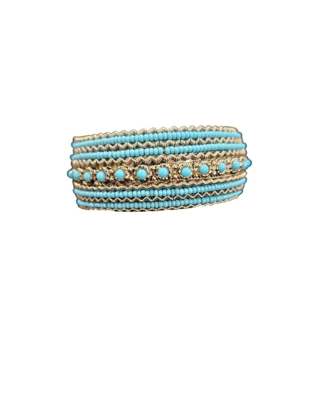 Vintage Silver-Tone Hinged Bracelet turquoise colored beads clamp